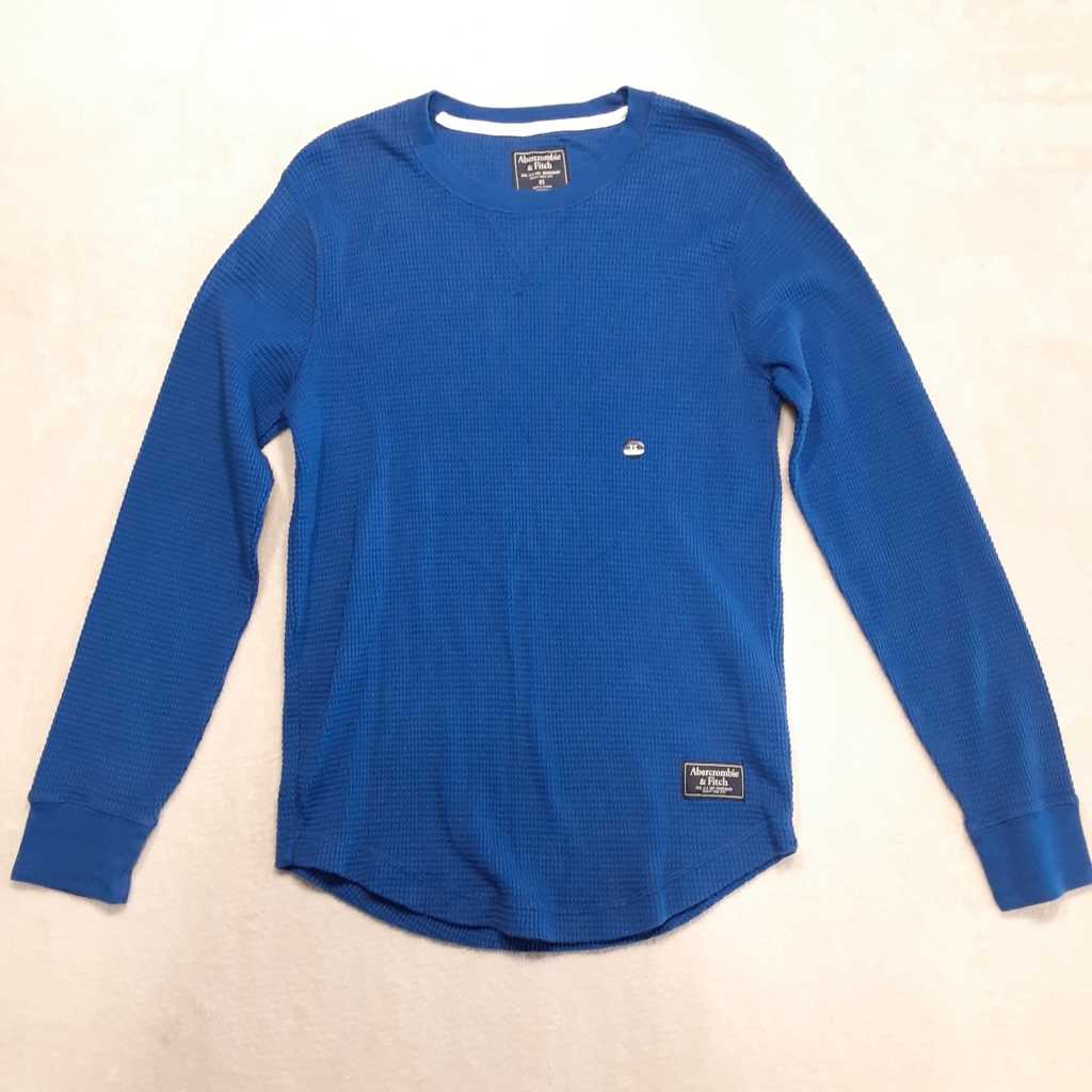 Abercrombie & Fitch Mens Waffle Knit Thermal Sz.Xs Royal Blue Ls Cotton